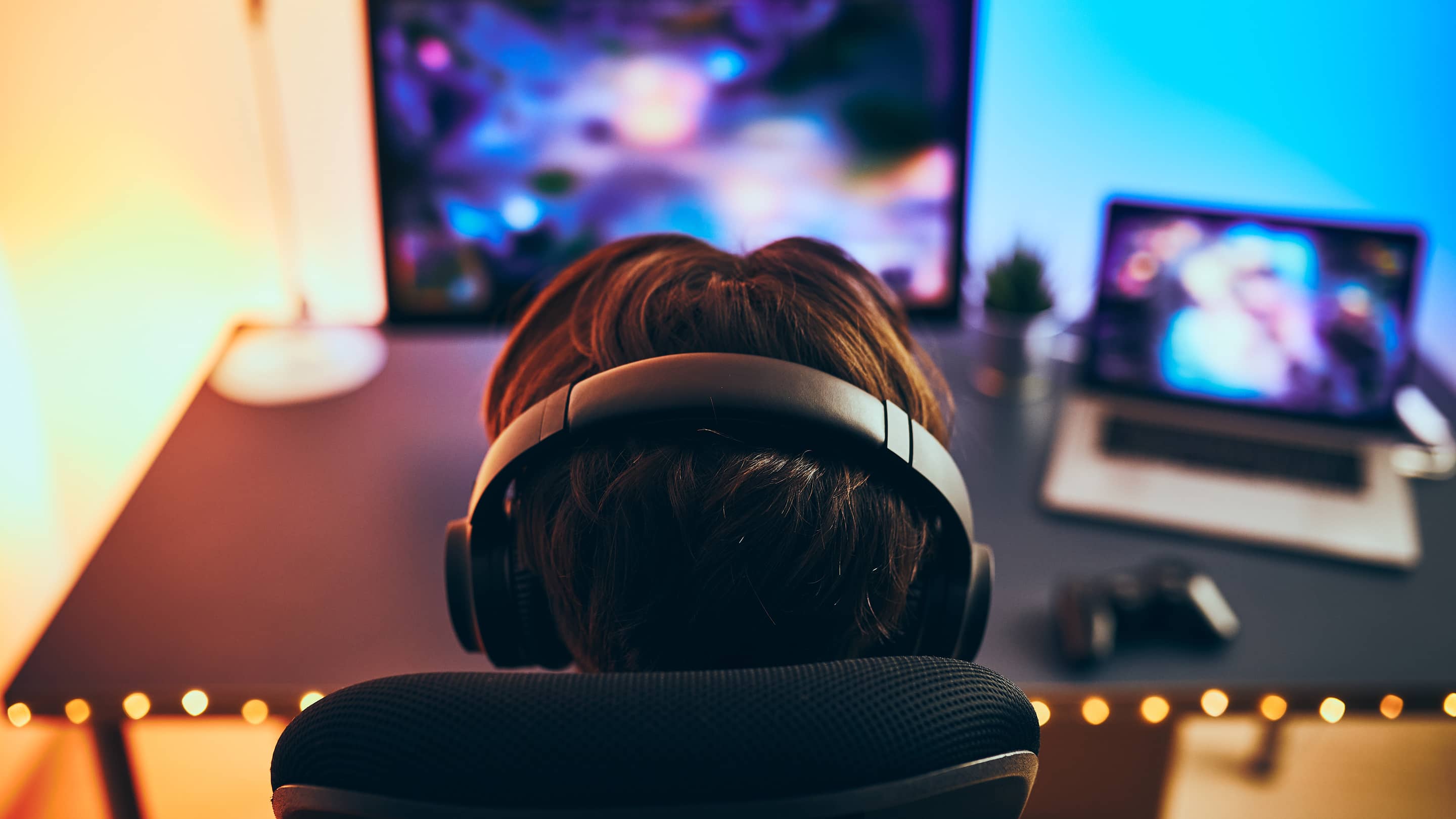 a boy wearing video game listening kit